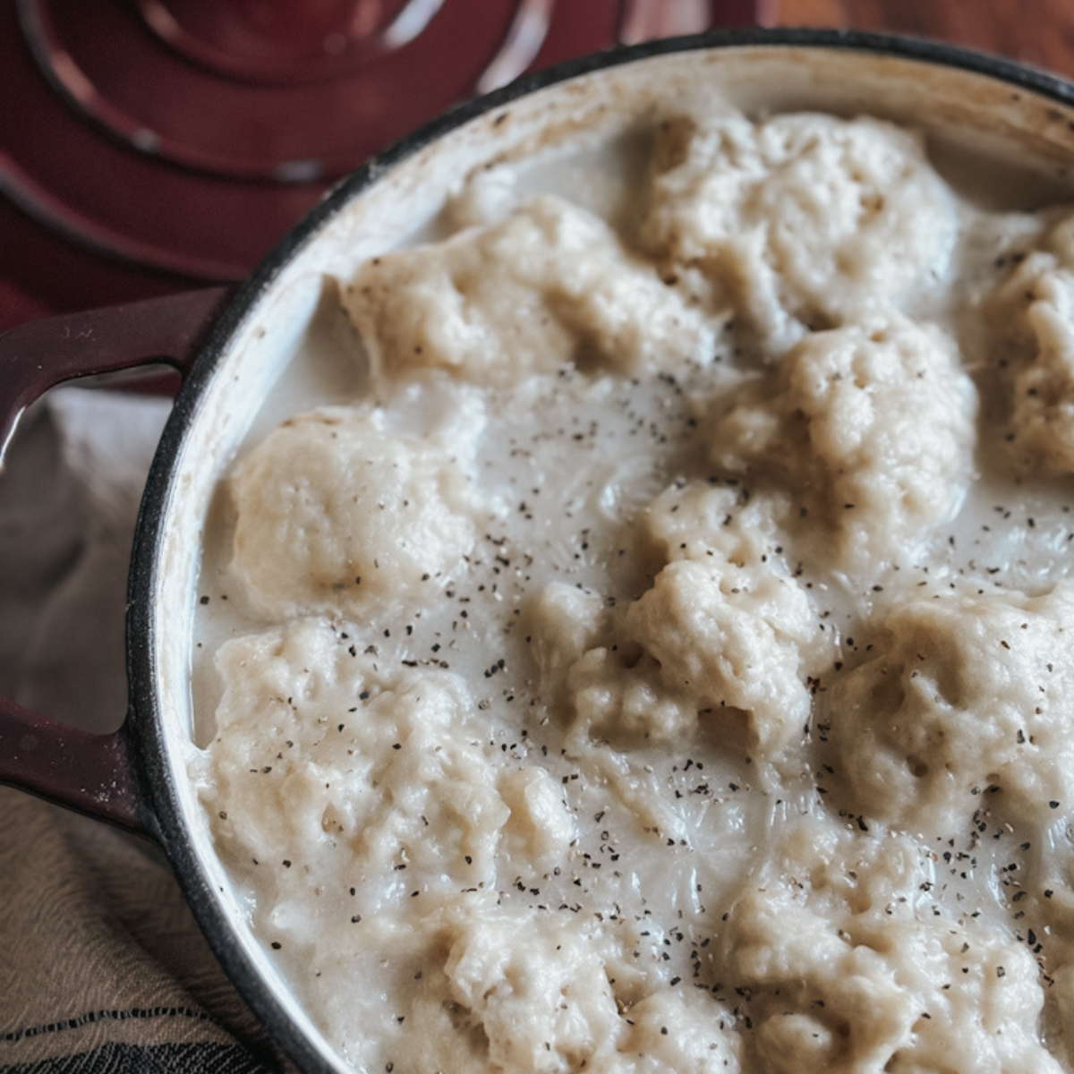 sourdough dumplings in a dutch oven