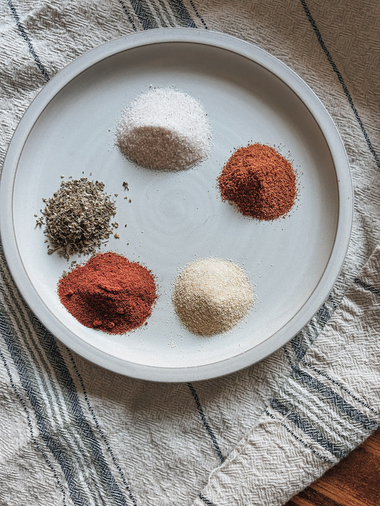 seasonings separated on a plate