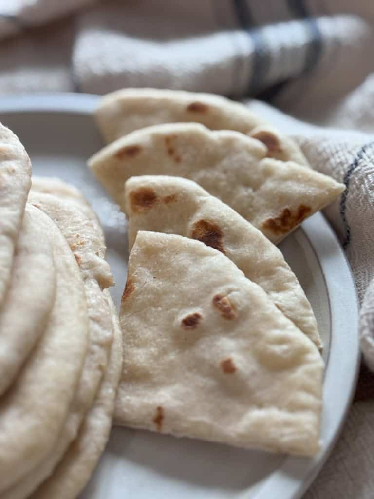 flatbread sliced and on a plate