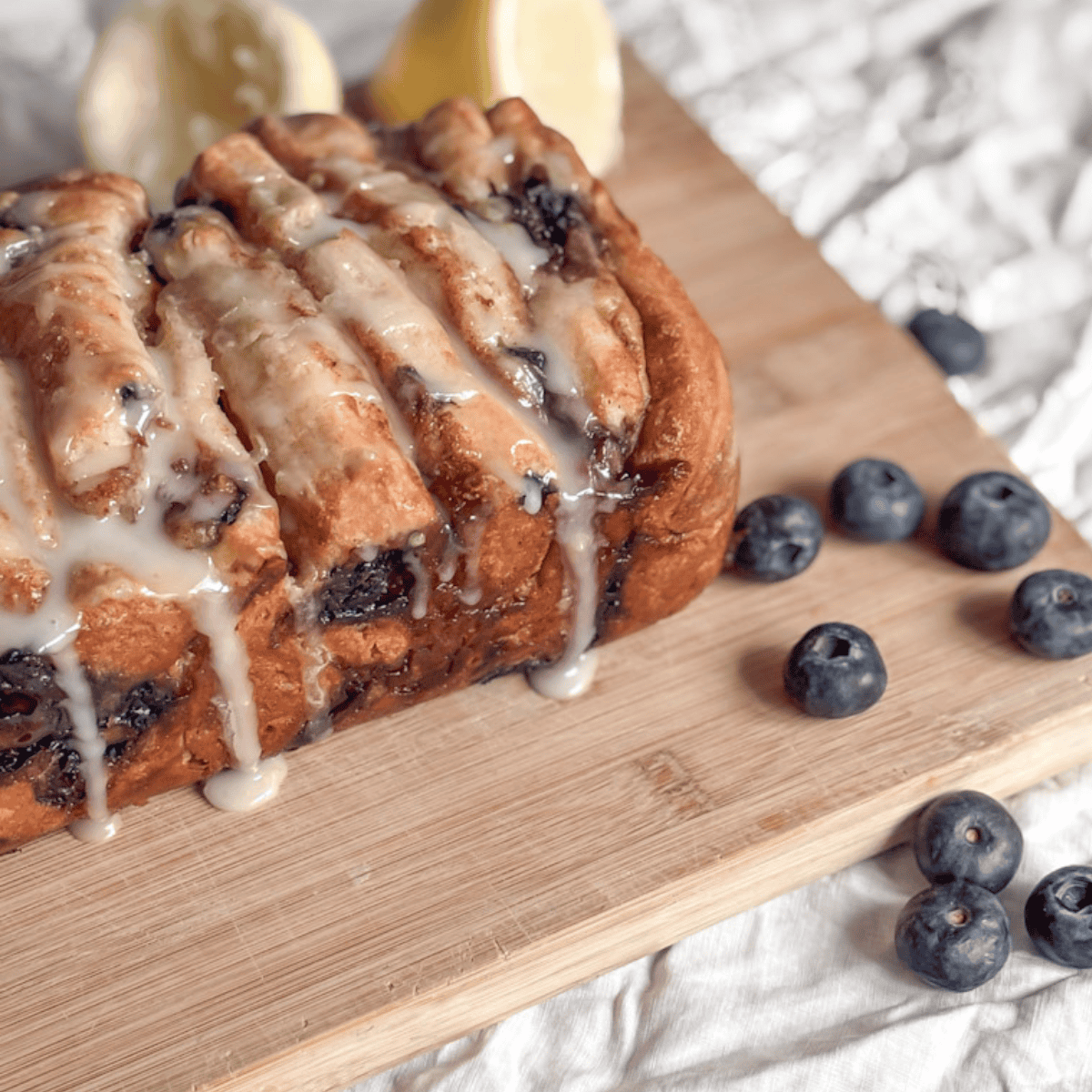 Pull-Apart Blueberry Sourdough Bread with Lemon Glaze