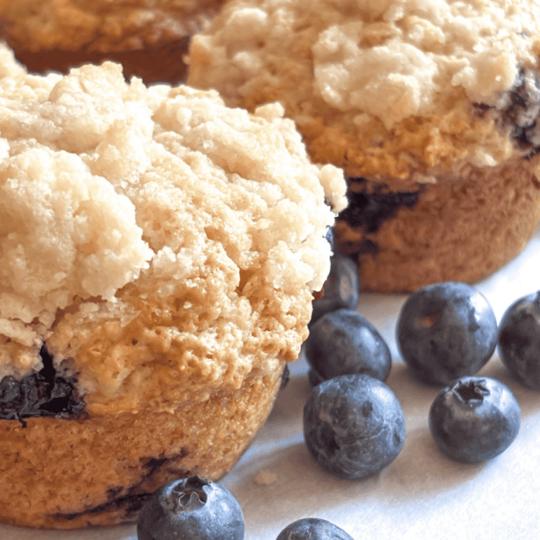 Sourdough Blueberry Muffins with Crumb Topping