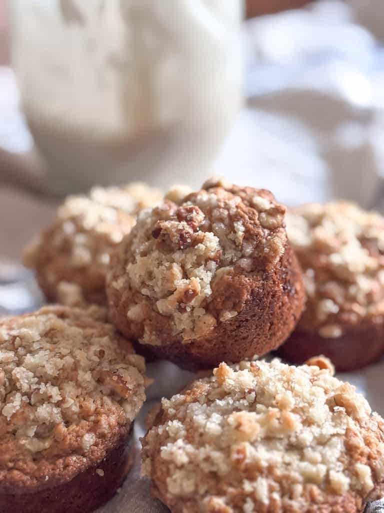 close up of sourdough banana muffins