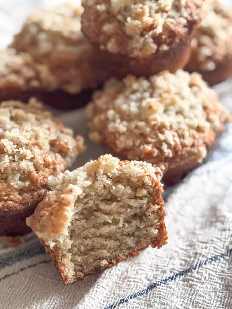close up of sourdough banana muffins