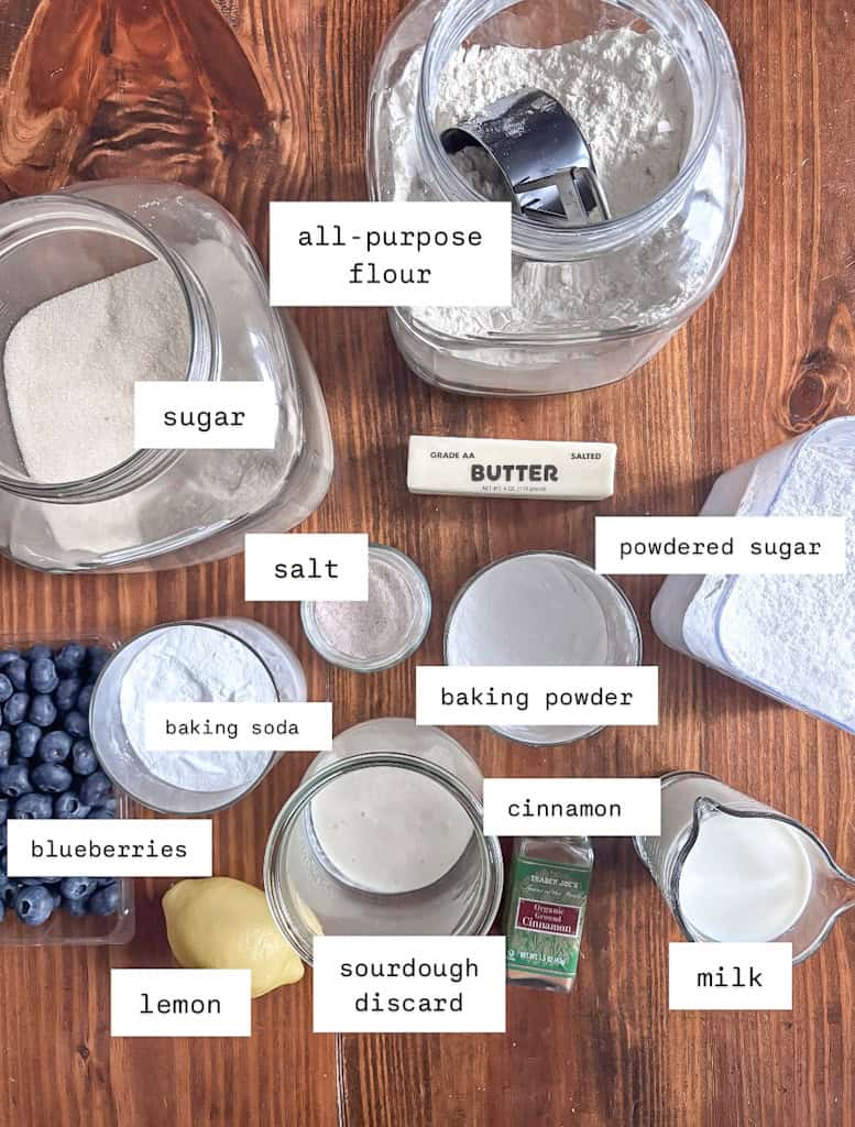 ingredients close up for sourdough blueberry bread