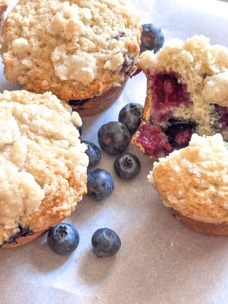 close up of sourdough blueberry muffins
