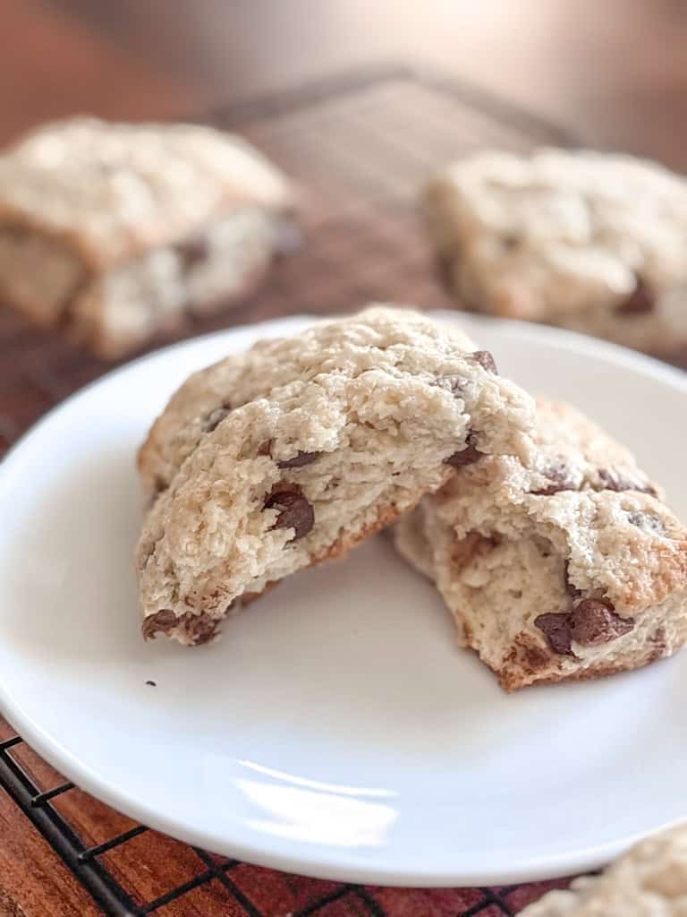 scone broken open on a white plate