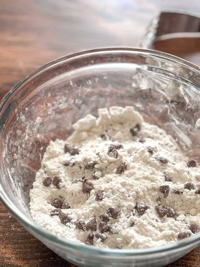 bowl of dry ingredients for chocolate chip scones