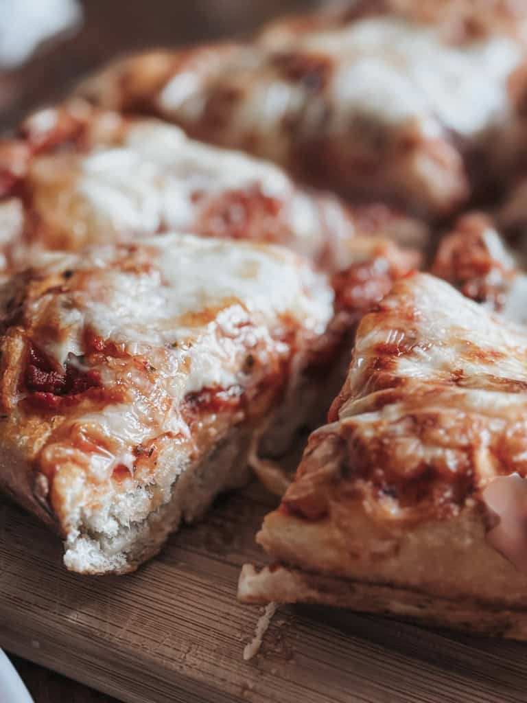 close up of deep dish cheese pizza