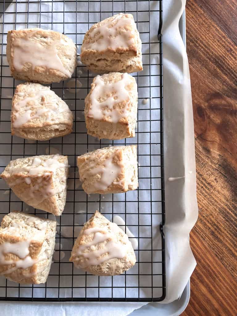 top view of cinnamon biscuits on a wire rack