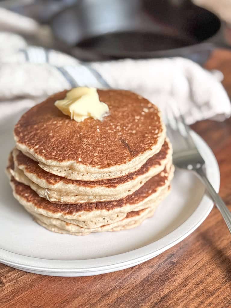 stack of whole wheat pancakes on a plate