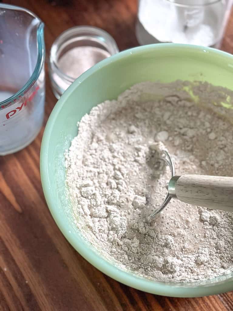 mixing bowl of fresh milled pancake mix
