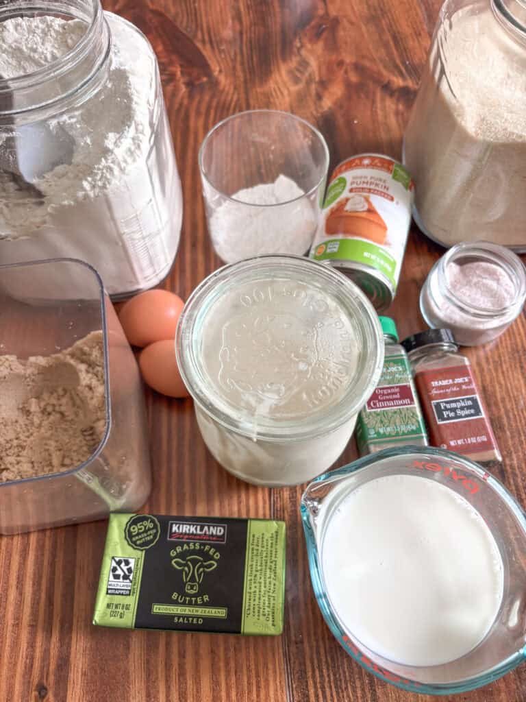 ingredients for sourdough pumpkin pancakes