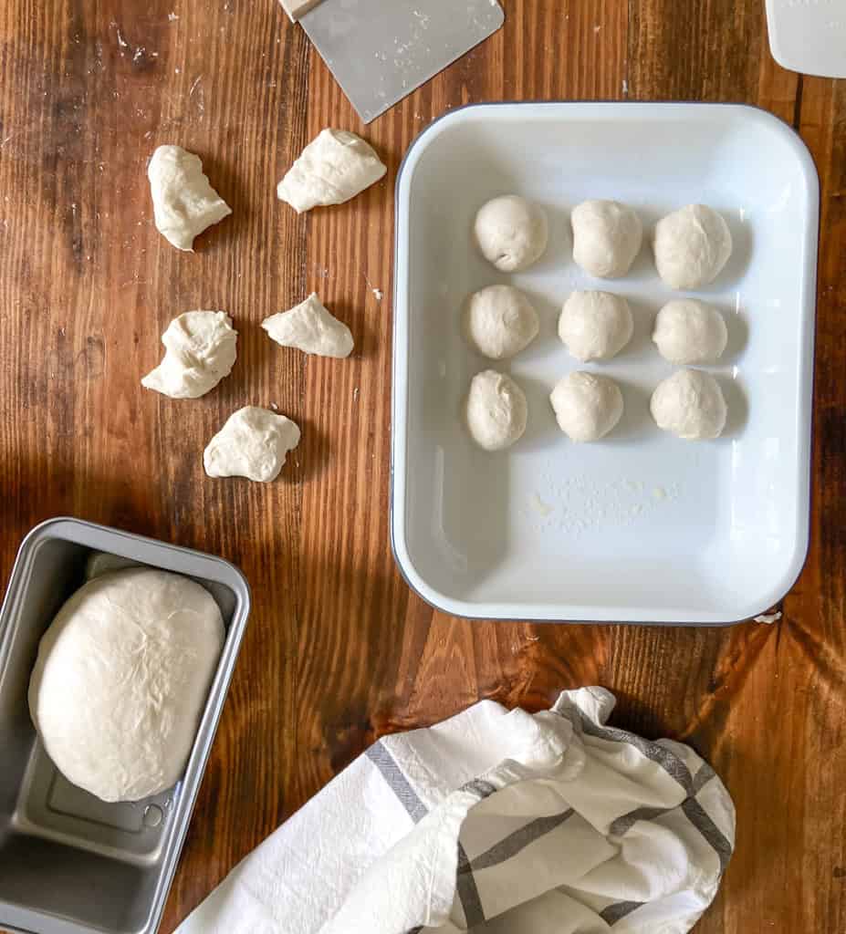 pans filled with bread dough