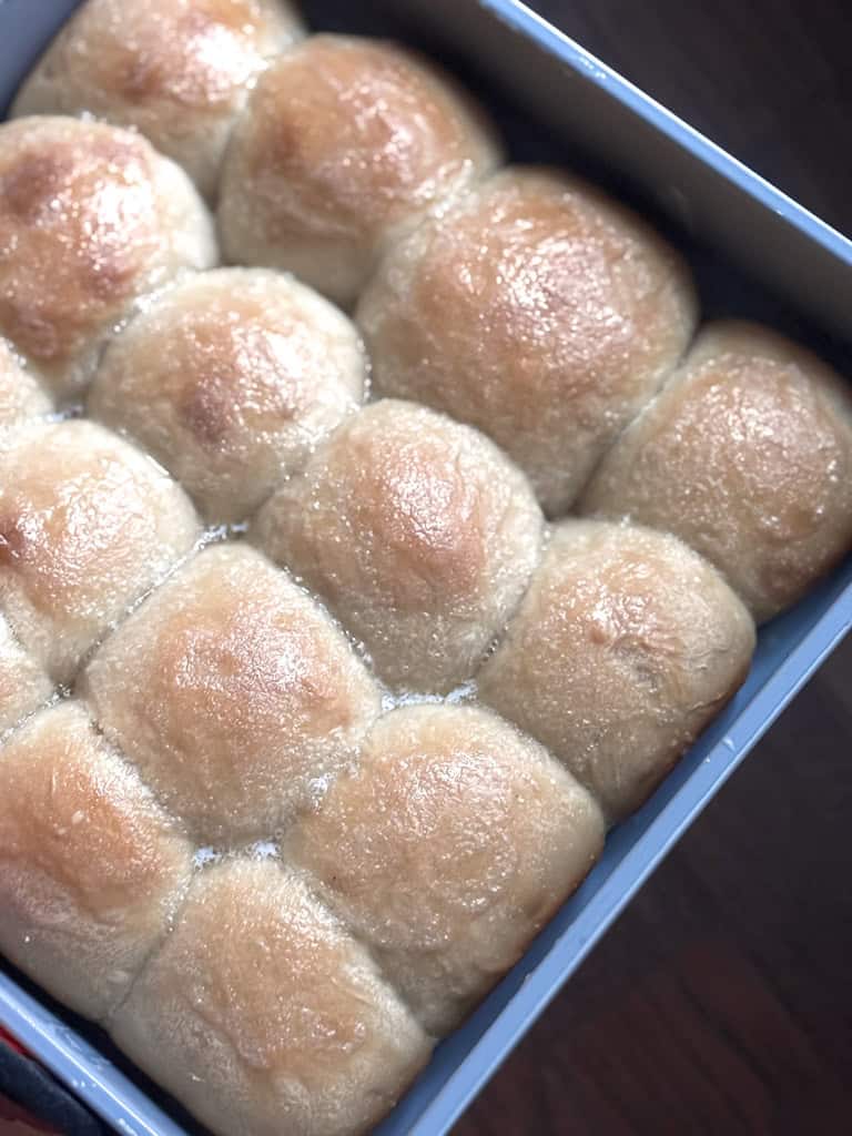 top view of buttery sourdough dinner rolls