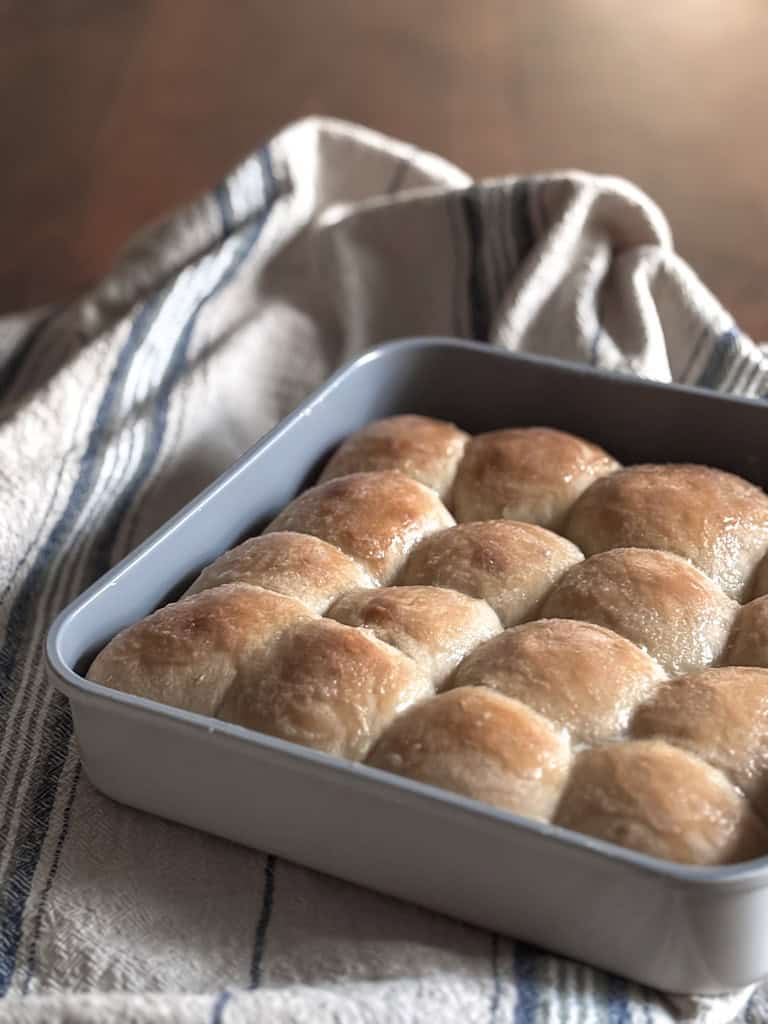 pan of sourdough dinner rolls